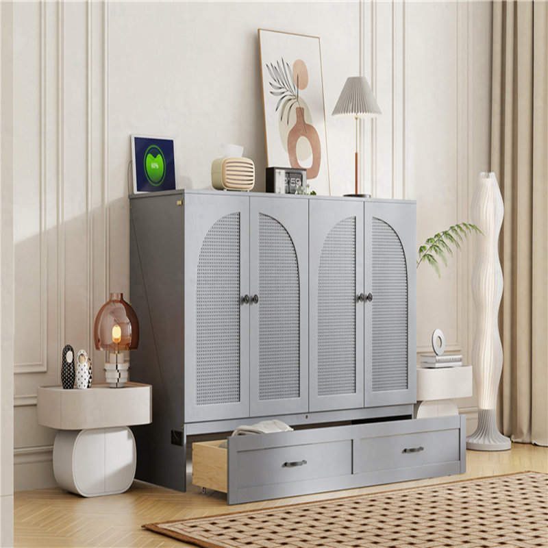 Lit escamotable avec grands tiroirs Murphy, gris, Grand