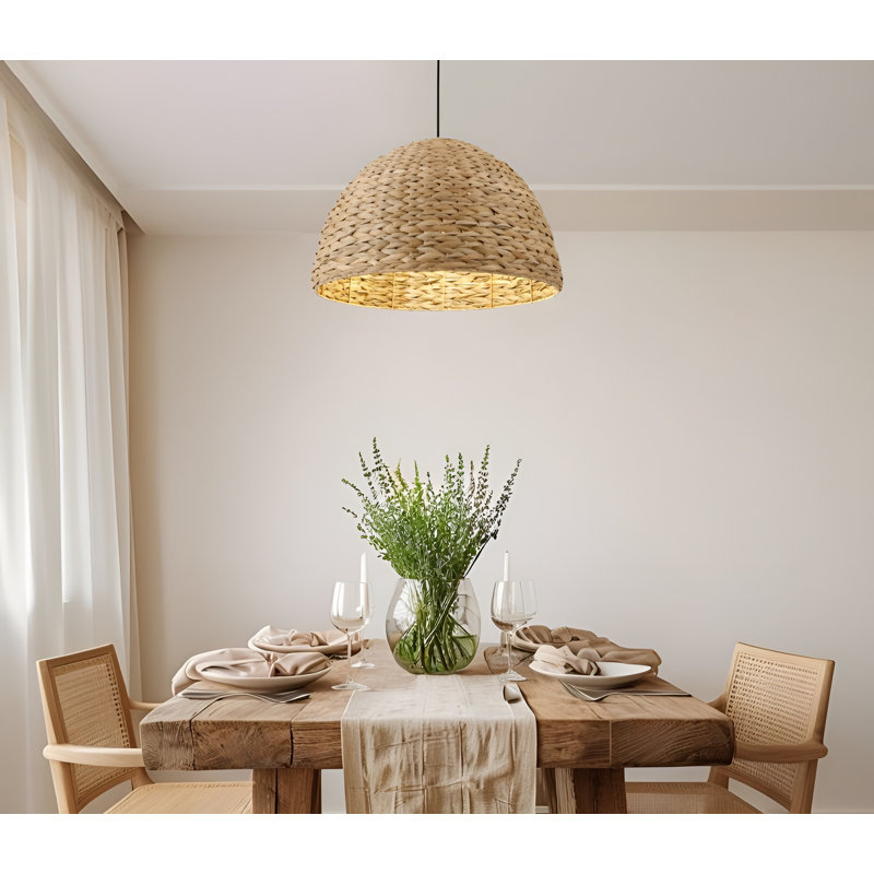 22.5 Inch Wide Retro Lantern Pendant Lamp With Natural Rattan Shade