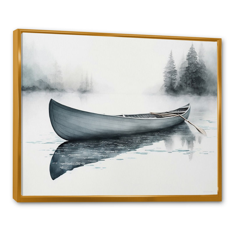 Canot sur le lac II - Bateau côtier, art mural, Cadre flottant doré, 12" H x 20" W