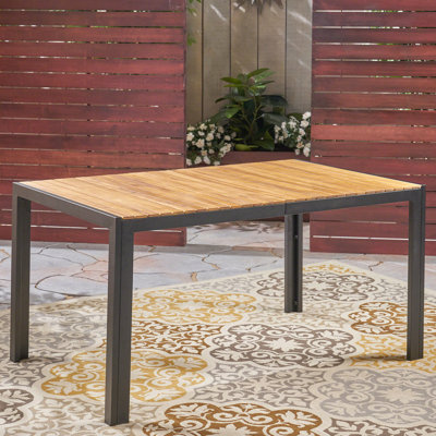 Table d'extérieur moderne en bois avec base en fer, 59,3 L x 35,5 l 30 H pouces, surface de finition, facile d'entretien et de construction, 60,03 po de profondeur, 36,2 po