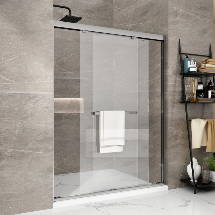 56 in. to 60 in. W x 76 in. H Double Sliding Semi Frameless Shower Door with Clear Glass