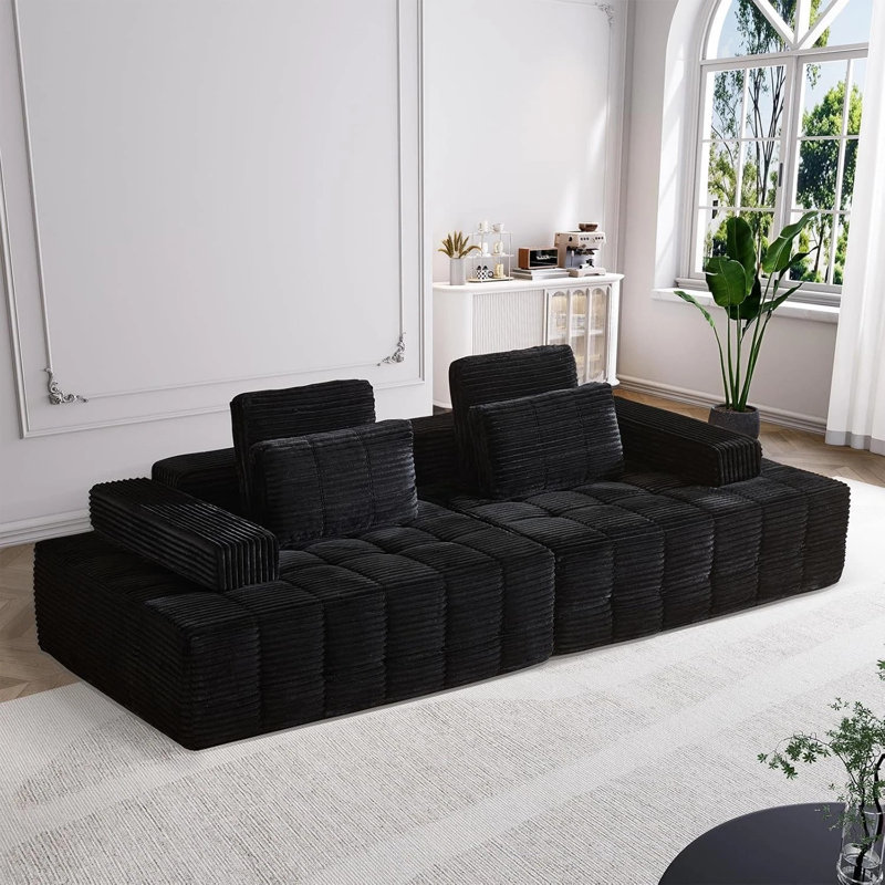 Boneless Compression Couch For Living Room,Modular Selectional Sofa,Deep Oversized Comfy Corduroy Lounge Chaise,Lawrence ,Non Assemble Required,