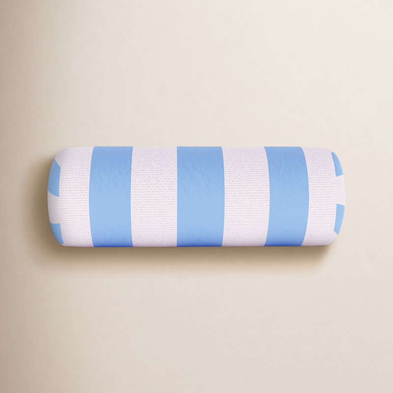 Amala Sunbrella® Indoor/Outdoor Bolster Pillow, White/Light Blue Striped
