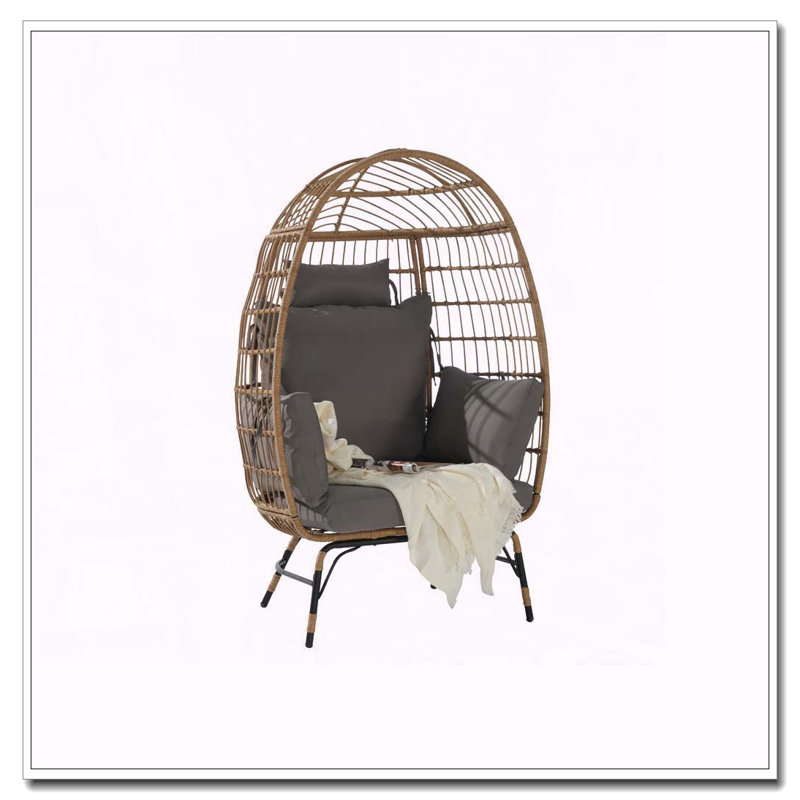 Fauteuil surdimensionné en osier avec repose-pieds et coussins épais, gris foncé, Gris foncé, Oui