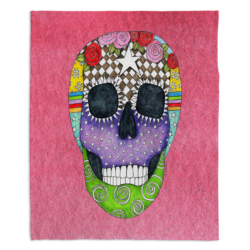 Couverture Sugar Skull, 68 po x 80 po, Blanc