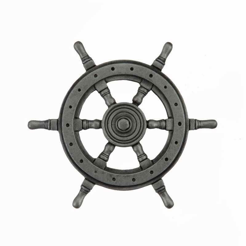 Antique Pewter Ship Wheel Cabinet Knob with Mounting Hardware