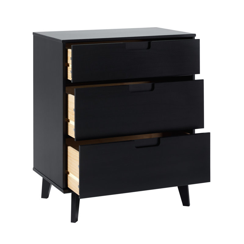Yarber Groove 3 Drawer Solid Wood Chest, Black