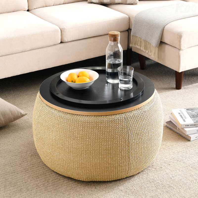 Repose-pieds rond avec rangement - Table de bout et repose-pieds 2 en 1
