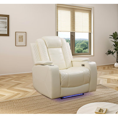 Fauteuil inclinable électrique de 37 po en cuir avec accoudoirs de rangement et lumières DEL bleues
