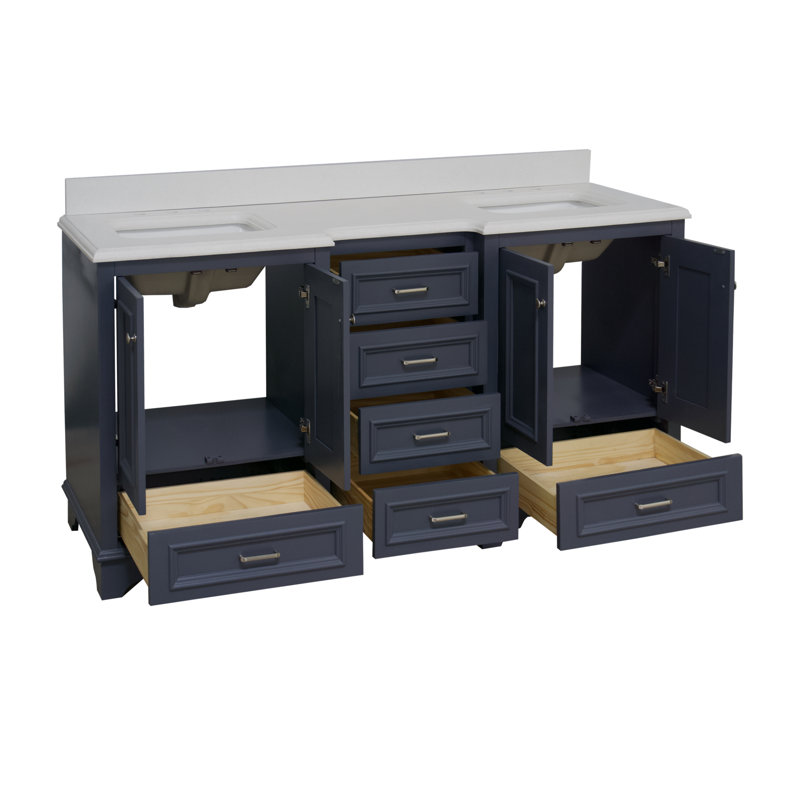 Ensemble de meuble-lavabo double 72 po Loughlam, Quartz, Gris marine