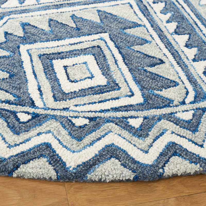 Negrete Metro Hand Tufted Wool And Cotton With Latex Geometric Rug, Round 6'
