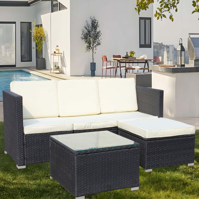 Ensemble de canapé et de table basse en rotin et osier 5 pièces, ensemble de mobilier de patio; canapé d'extérieur (coussin beige), ensemble d'extérieur de canapé d'extérieur