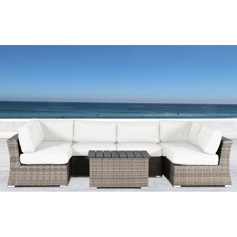 Aishah Wicker Fully Assembled 4 - Person Seating Group with Sunbrella Cushions, Sunbrella Canvas