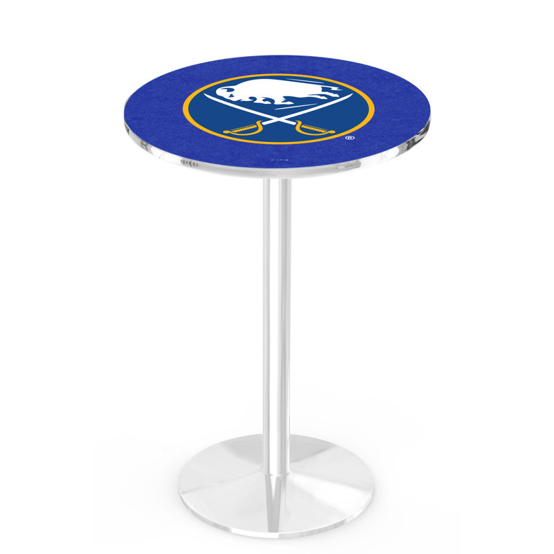 NHL Round Metal Base Dining Table, Chrome, Buffalo Sabres