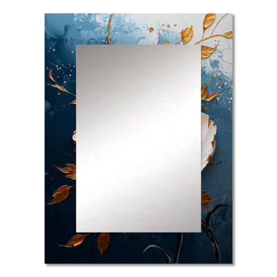 Gold And Teal Peony Bloom II - Peony Mirror, Gold Decorative Wall Mirror, Printed Metal Art