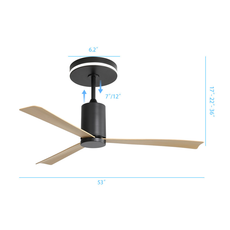 53" Flush Mount LED Ceiling Fan with Remote Control