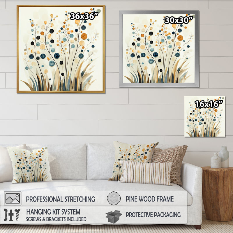 «Whispers Of Spring In Minimalist Prairies III - Abstract Botanicals», reproduction sur toile, H 16 po x l 16 po, Brun