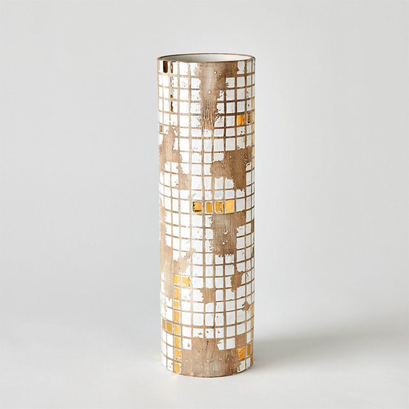 Golden Mosaic Vase-Med, 20" H x 6.25" W x 6.25" D