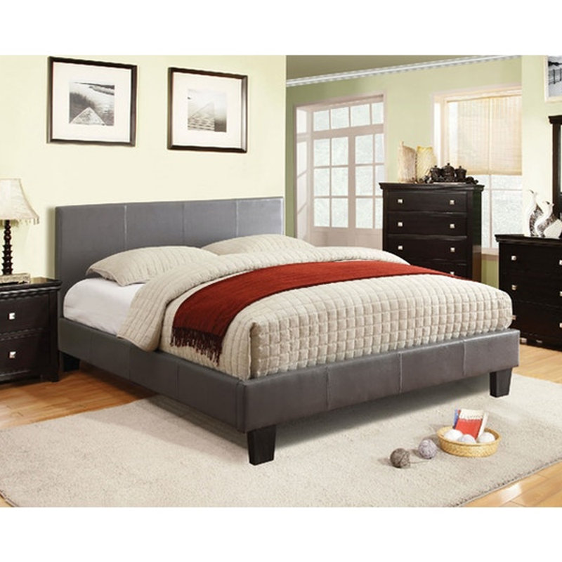Vegan Leather Bed, California King, Gray