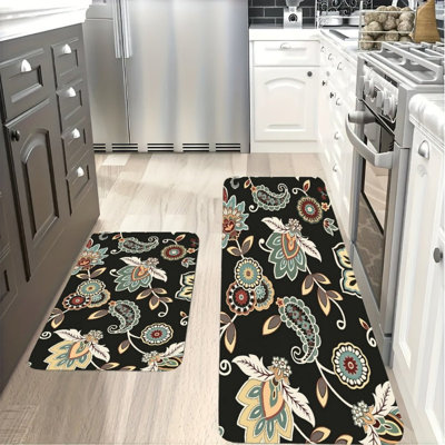 Tapis de cuisine à motif cachemire pour cuisine, 2 pièces, noir multicolore