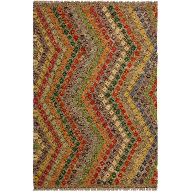 Tapis mauve/gris en laine fait main kilim one-of-kind Sinclair
