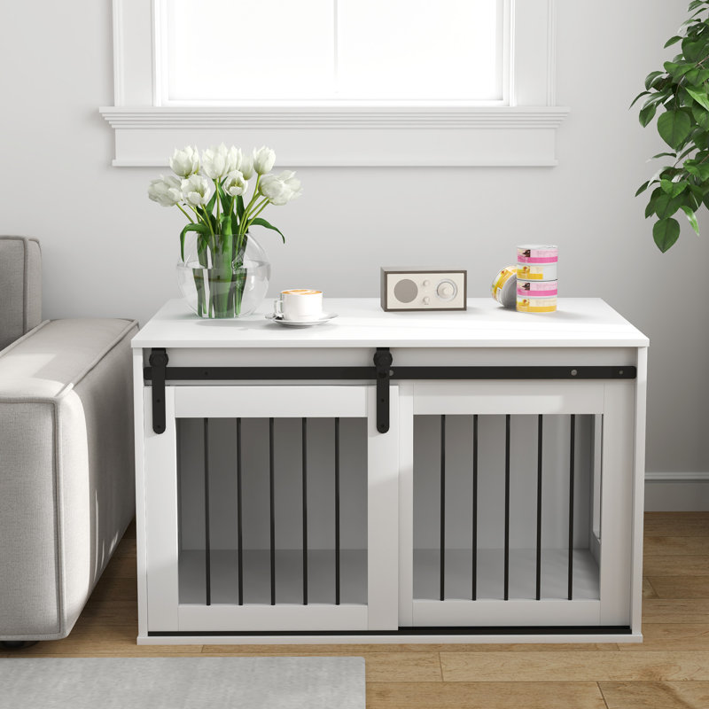 Meuble de 39 po avec cage pour grands chiens, blanc