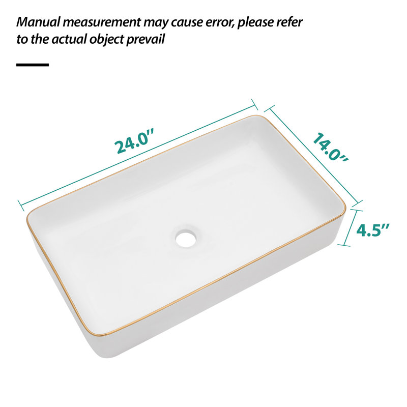 Skyline 24''x14'' Ceramic Rectangular Bathroom Sink MP2414HB, Gold/White