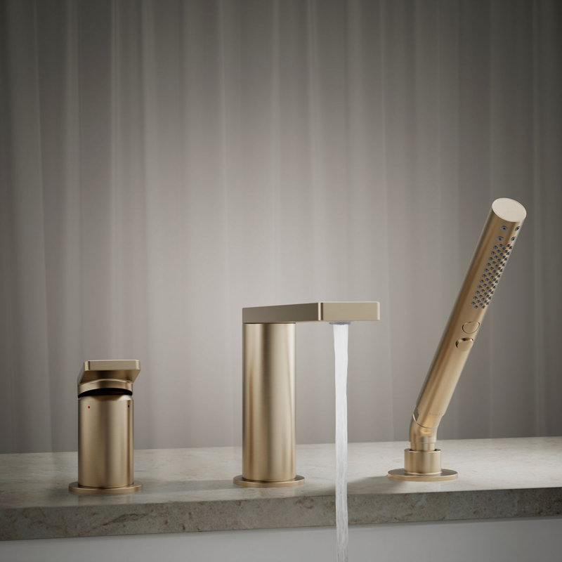 Composed Deck-Mount Bath Faucet With Handshower, Bronze