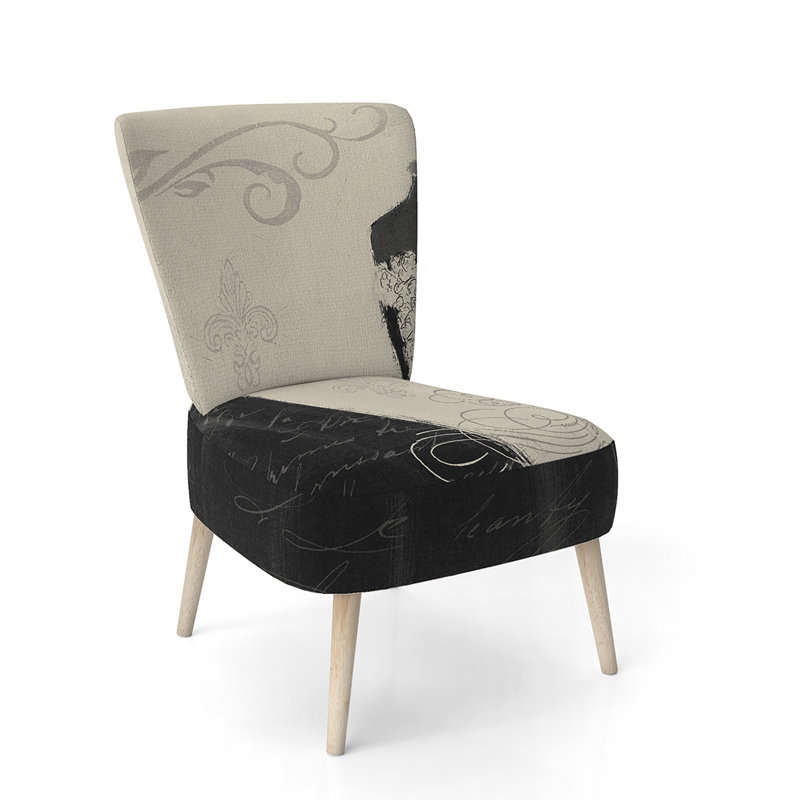 Upholstered Floral Side Chair - Modern floral Accent Chair, Abstract Beige Polyester Blend 3