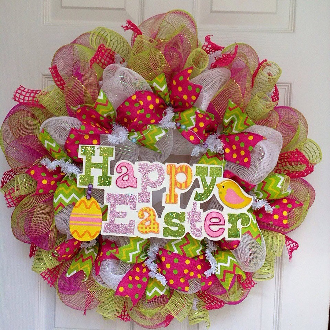 Glittering Chick and Dangling Egg 24" Mesh Wreath The Holiday Aisle®