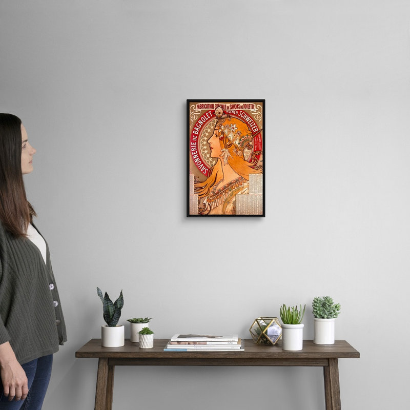 «Savonnerie de Bagnolet», affiche rétro, par Alphonse Mucha, par Alphonse Mucha, reproduction sur toile flottante, Cadre noir