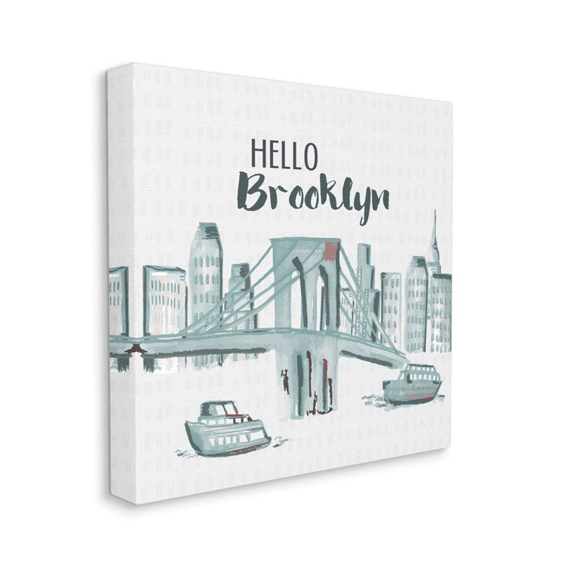 « hello brooklyn bridge cityscape design aquarelle » par cindy willingham-non-cadres, reproduction d’art sur toile