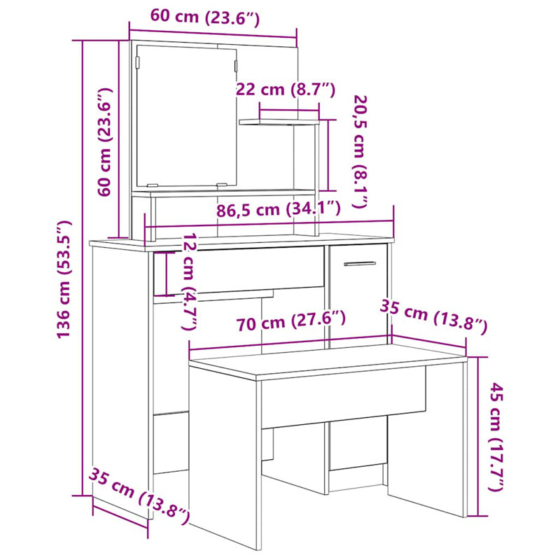 Libaan Dressing Table with Mirror, Old Wood