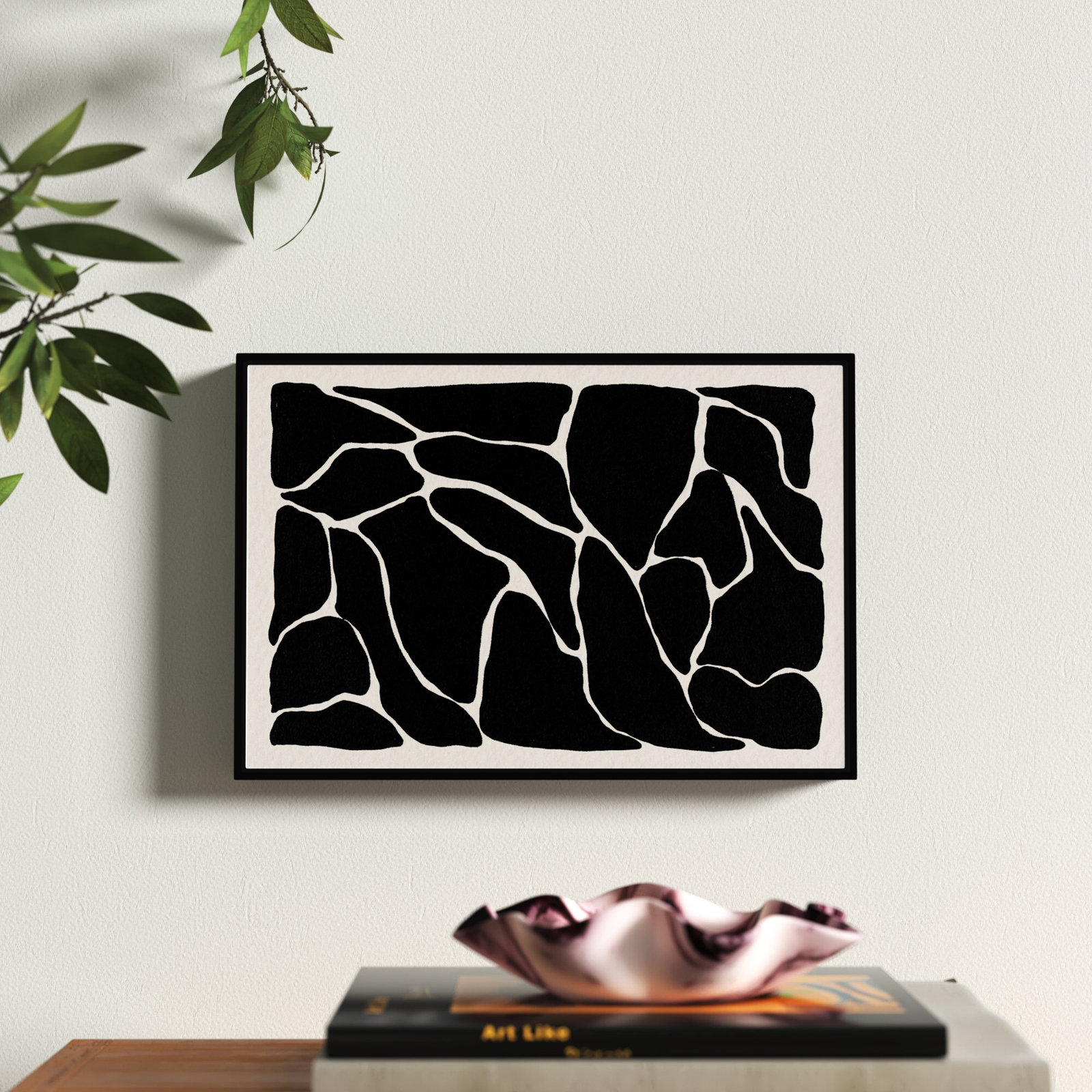 Abstract Black and White Giraffe Pattern Print, Black, 11" H x 16" W