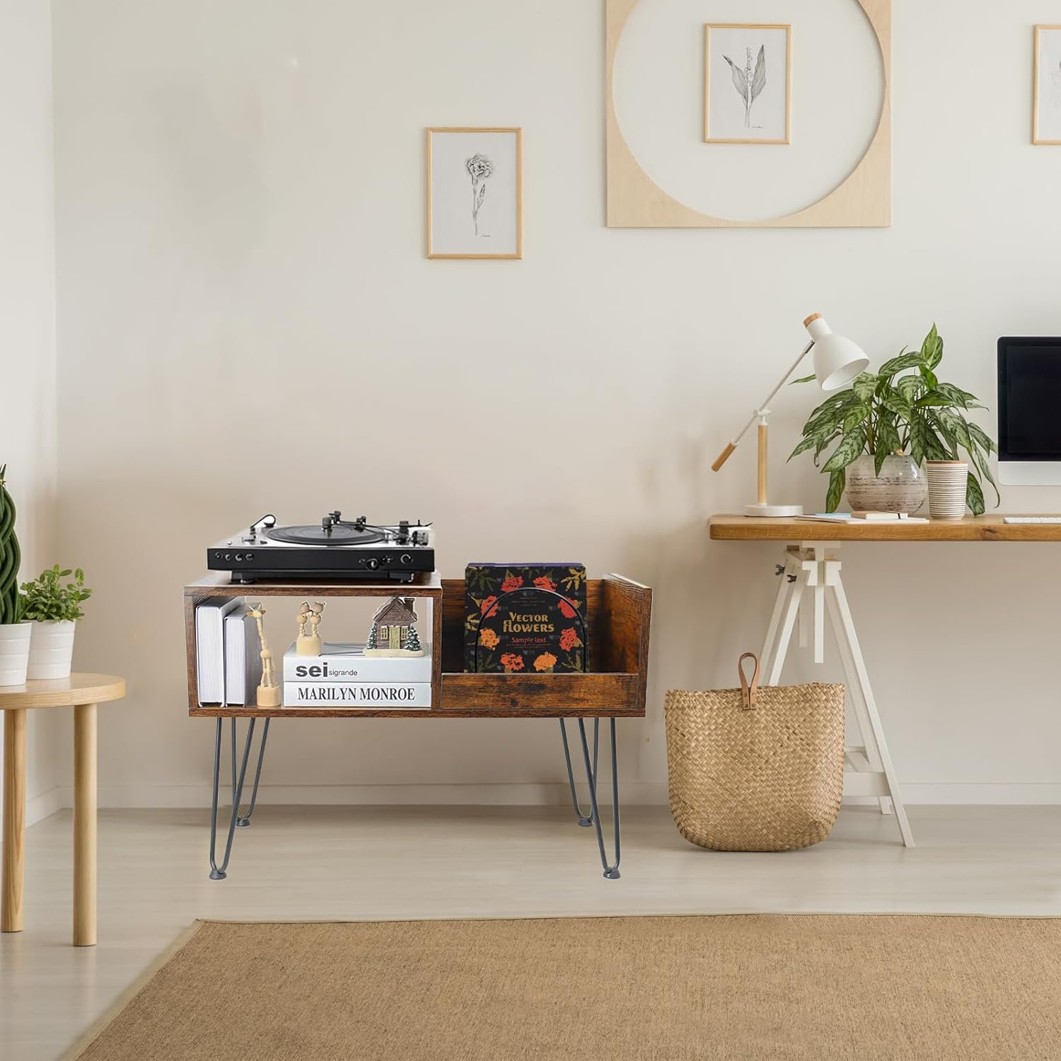 Étagère Multimédia D'angle 2 Niveaux - Pour Tourne-disque, Console De Jeu, TV - Design Moderne 55x38x77 Cm