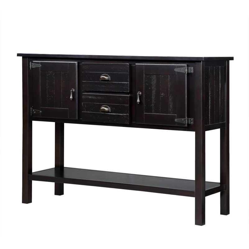 48'' Solid Wood Sideboard Console Table With 2 Drawers And Cabinets And Bottom Shelf, Storage Dining Buffet Server Cabinet For Living Room Kitchen Dining Room (Espresso