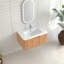 Armoire de salle de bain murale flottante 30 po en bois massif de couleur noyer naturel avec cuve en céramique blanche pré-assemblée