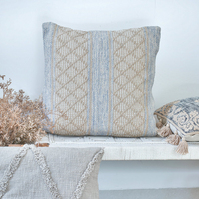 Throw Pillow Square Pillow Cover and Insert, Polyester/Polyfill, Beige Striped Trellis