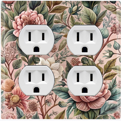Metal Light Switch Plate Cover; Standard Size 2 Gang Duplex - Elegant Wildflowers