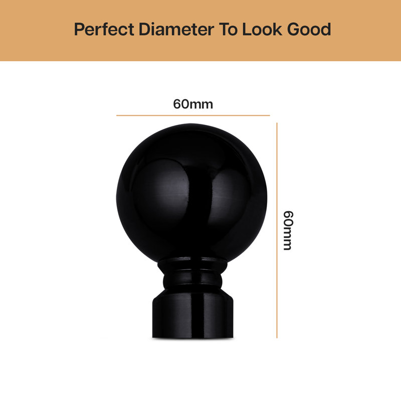 Wall Mounted Adjustable Sustainable Single Curtain Rod Set with Finial, Black, 120 cm x 210 cm 