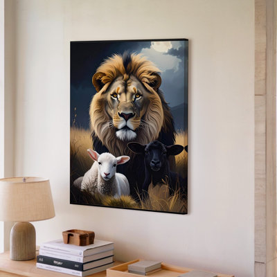 Canvas Wall Art A Tender And Emotionally Resonant Scene Featuring A Lion And A Small Lamb Nestled Premium Quality Ready To Hang Modern