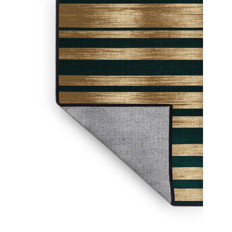 Tapis vert à rayures horizontales lavable à la machine, Rond 3 pi