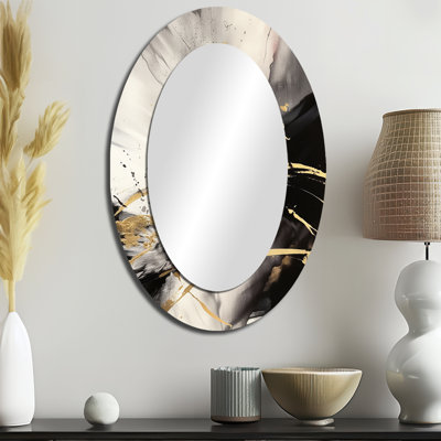 Gold And Grey Fluid Fusion II - Gold Modern Oval Wall Mirror