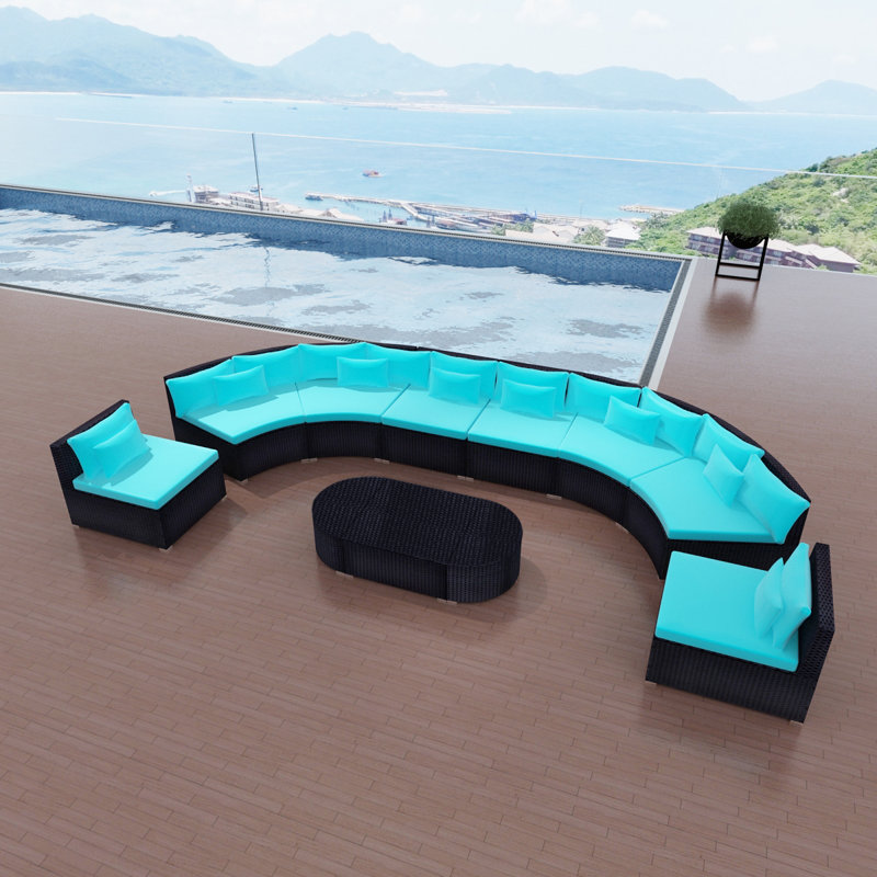 Desarae 8 Seater Rattan Effect Corner Sofa Set, Blue