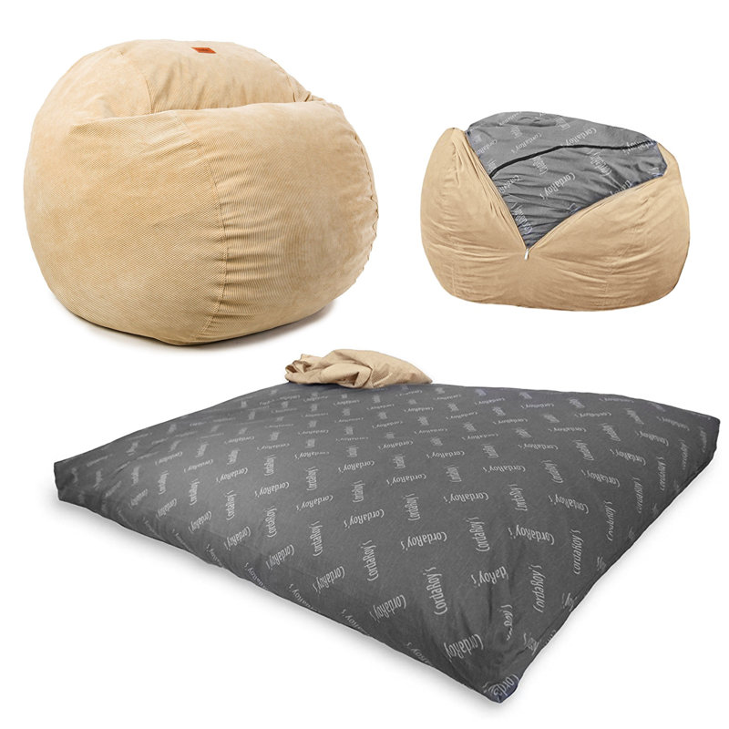 CordaRoy's Corduroy Convertible Bean Bag Chair, Small (Full), Khaki Corduroy