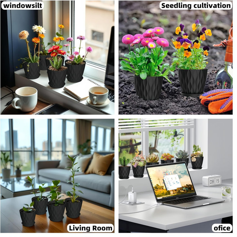 4 Inch Black Plastic Planter Pots Set Of 16 With Trays