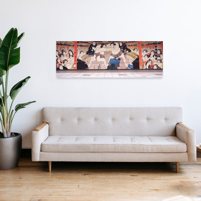 Sumo wrestling mural on a wall Ryogoku Kokugikan Ryogoku Sumida Ward Tokyo Prefecture Kanto Region Honshu Japan 1 Piece Wrapped Canvas Panoramic Wall Art
