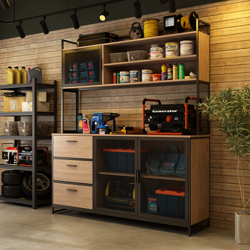 Heavy-Duty Garage Workbench With Ample Storage & Reinforced Countertop, Black/Beige