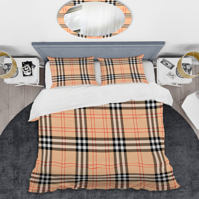 Black And Peach Checked Tartan Plaid Duvet Cover