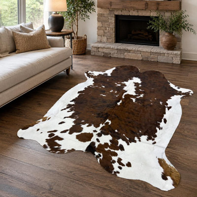 Tapis en cuir de vache véritable brun et blanc 6 x 7 - tapis en peau de vache véritable